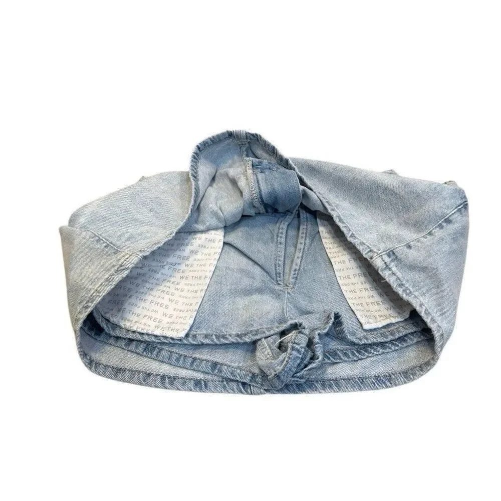 Free People We The Free Demi Denim Skort 28 Aura Blue Jean Mini Skirt Shorts